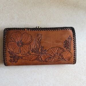 Brown Floral Leather Clutch